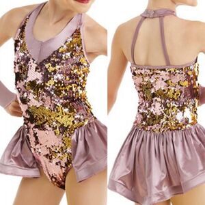 Weissman Dance Jazz tap tutu mauve gold sequin Got Your Number 11349 -IC 7/8